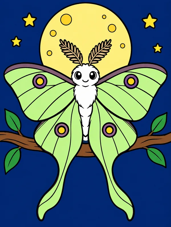 Colored drawing of a luna moth