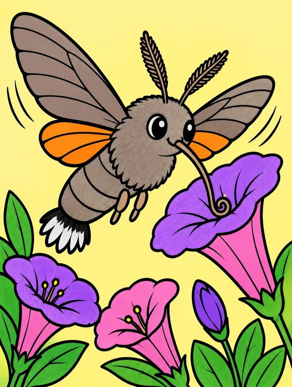 Colored drawing of a hummingbird hawk-moth
