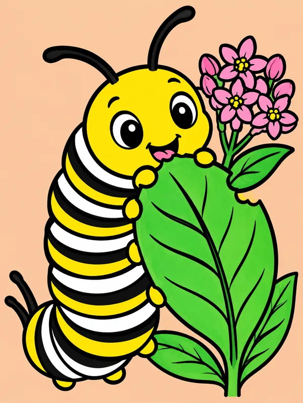 Colored drawing of a monarch caterpillar