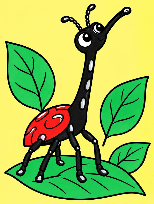 Colored drawing of a giraffe weevil