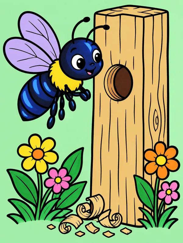 Colored drawing of a carpenter bee