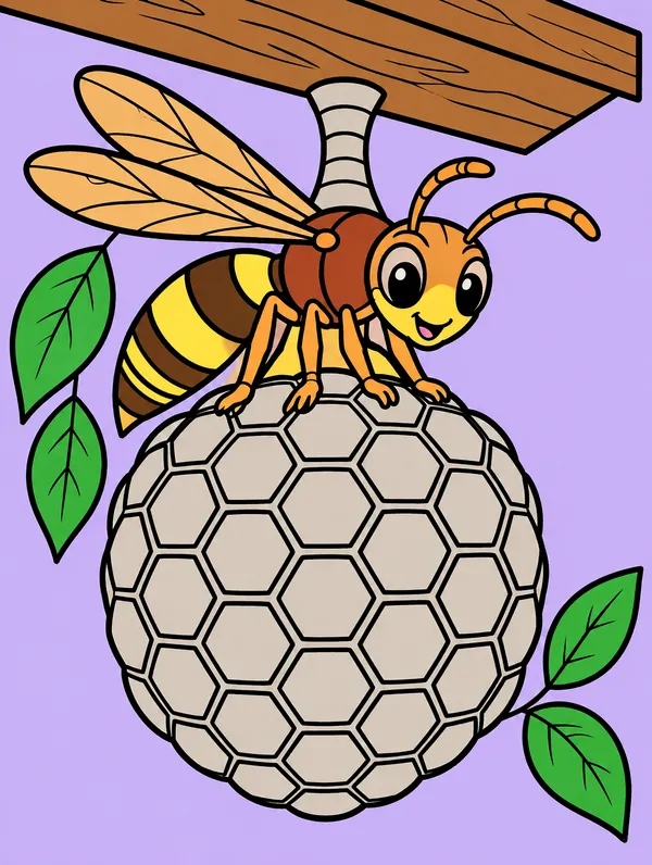 Colored drawing of a paper wasp