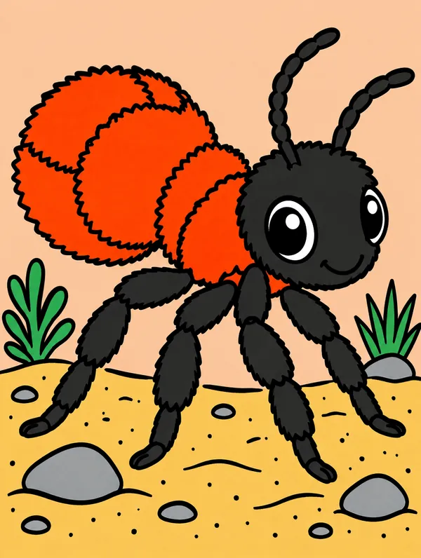 Colored drawing of a velvet ant