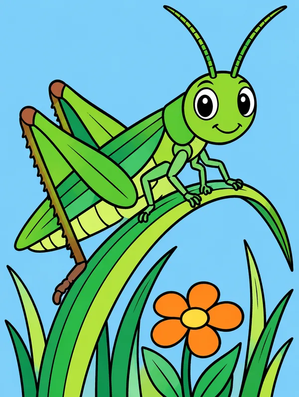 Colored drawing of a grasshopper