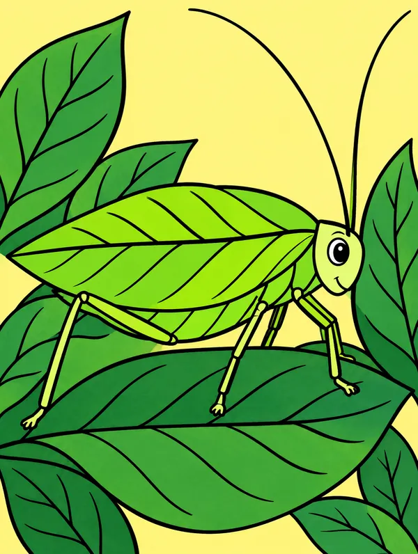 Colored drawing of a katydid