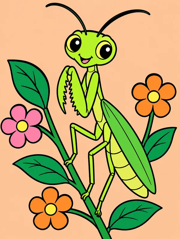 Colored drawing of a praying mantis