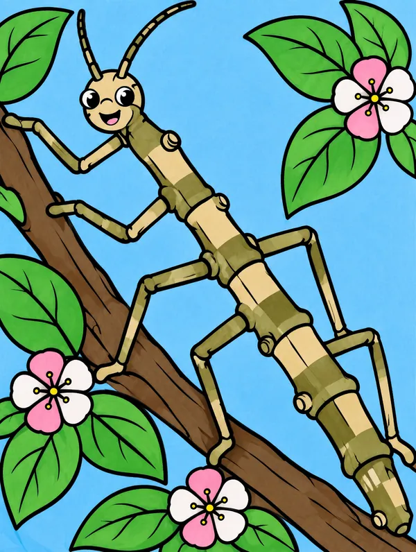 Colored drawing of a stick insect