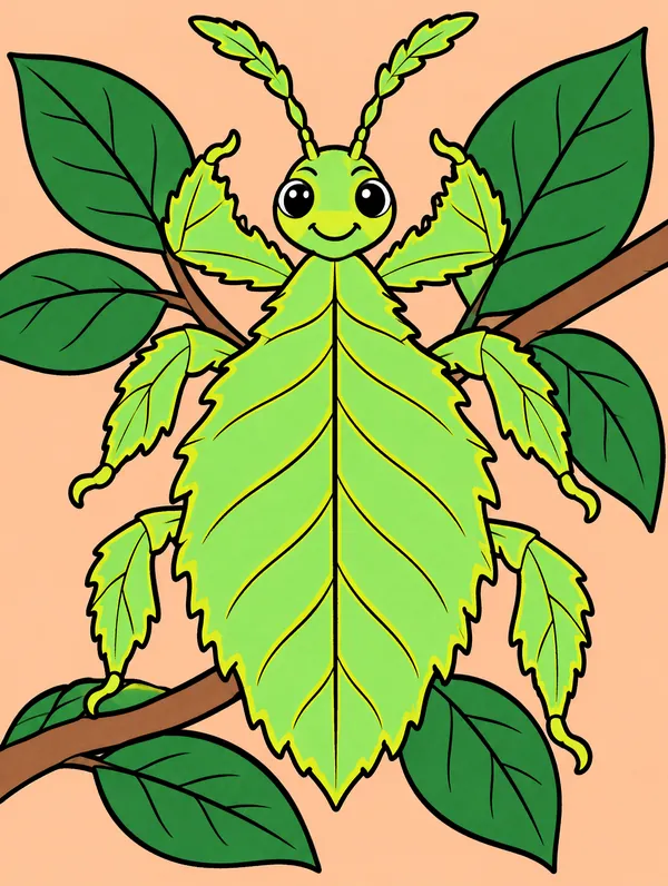 Colored drawing of a leaf insect
