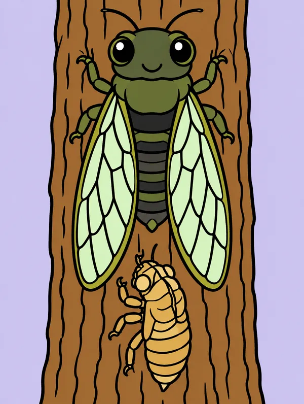 Colored drawing of a cicada