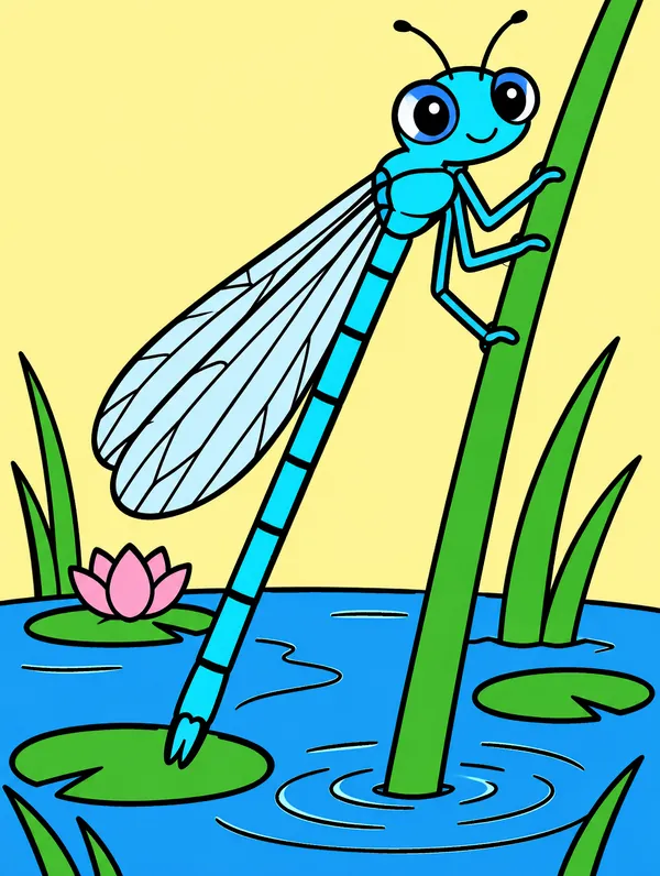 Colored drawing of a damselfly