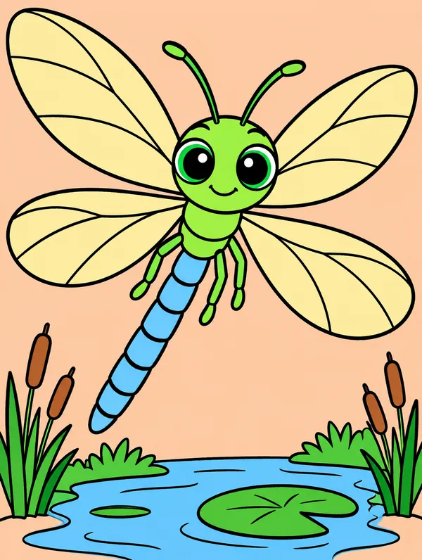 Colored drawing of an emperor dragonfly