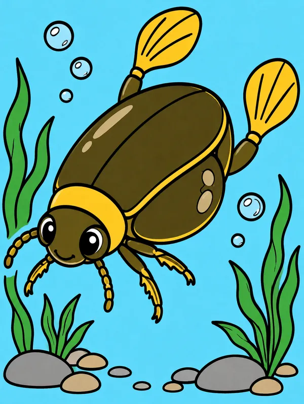 Colored drawing of a diving beetle