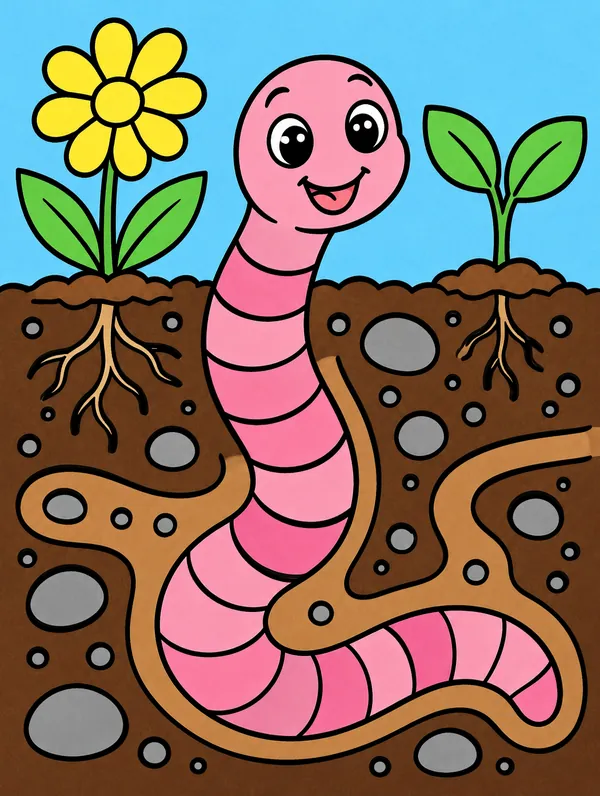 Colored drawing of an earthworm
