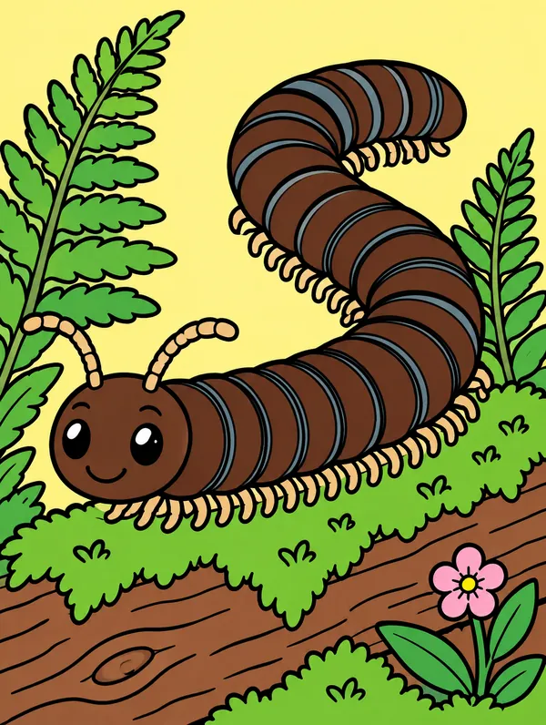 Colored drawing of a millipede