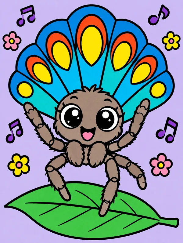Colored drawing of a peacock spider