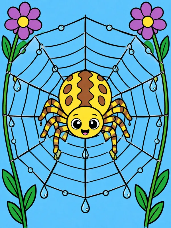 Colored drawing of an orb weaver spider