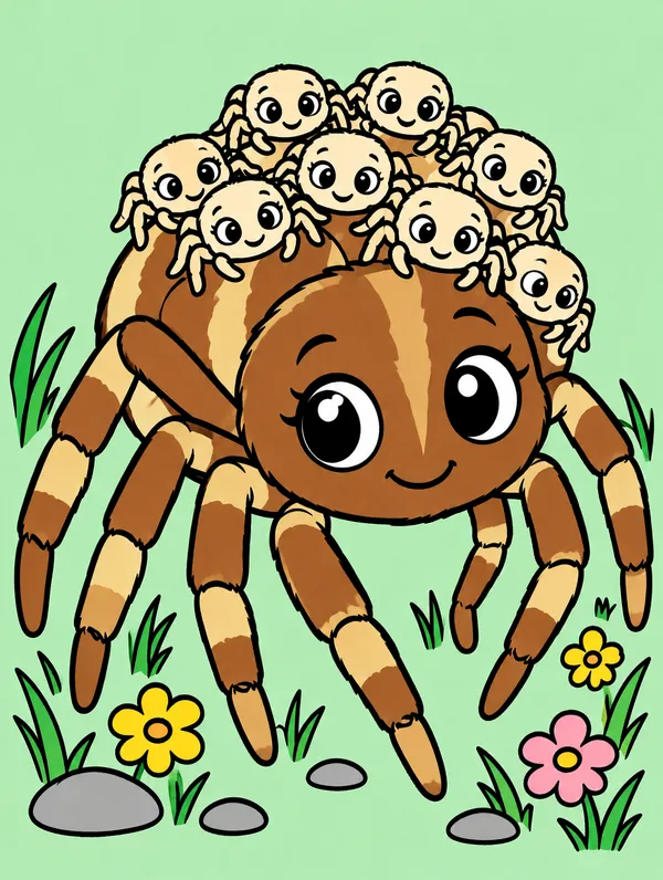 Colored drawing of a wolf spider