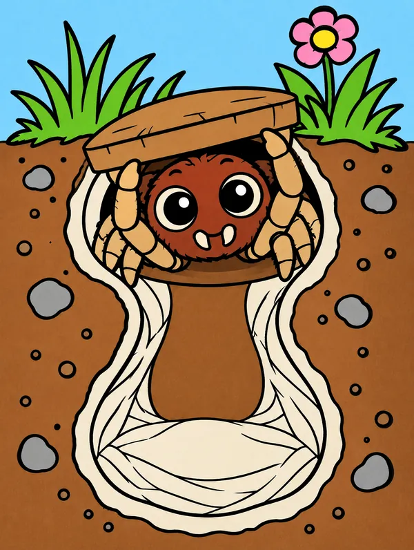 Colored drawing of a trapdoor spider