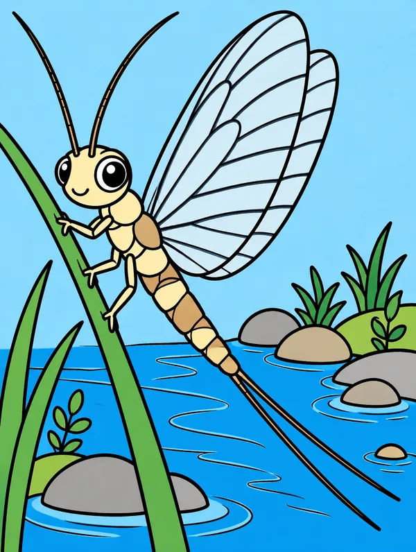Colored drawing of a mayfly