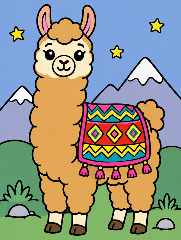 Colored drawing of a llama