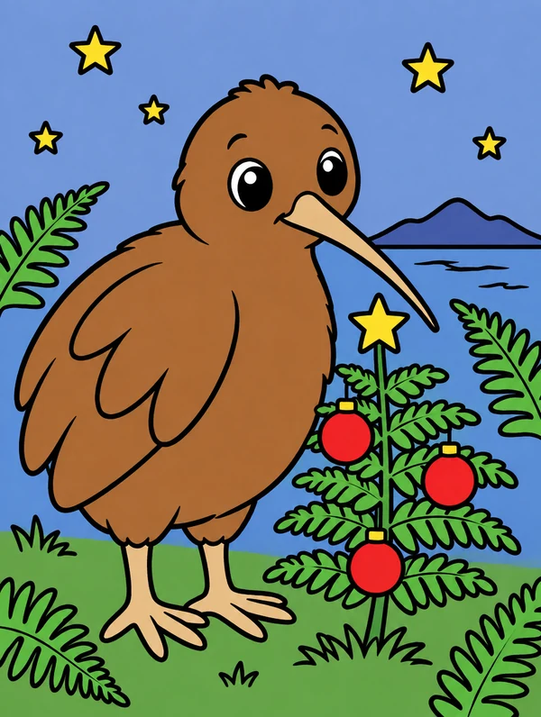 Colored drawing of a kiwi