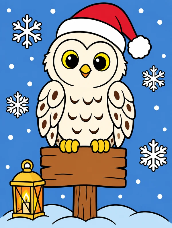 Colored drawing of a snowy owl