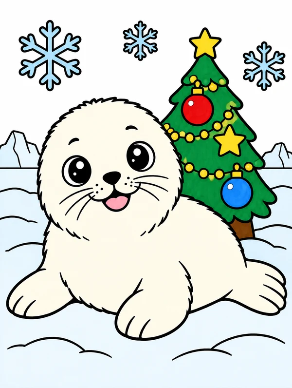 Colored drawing of a harp seal