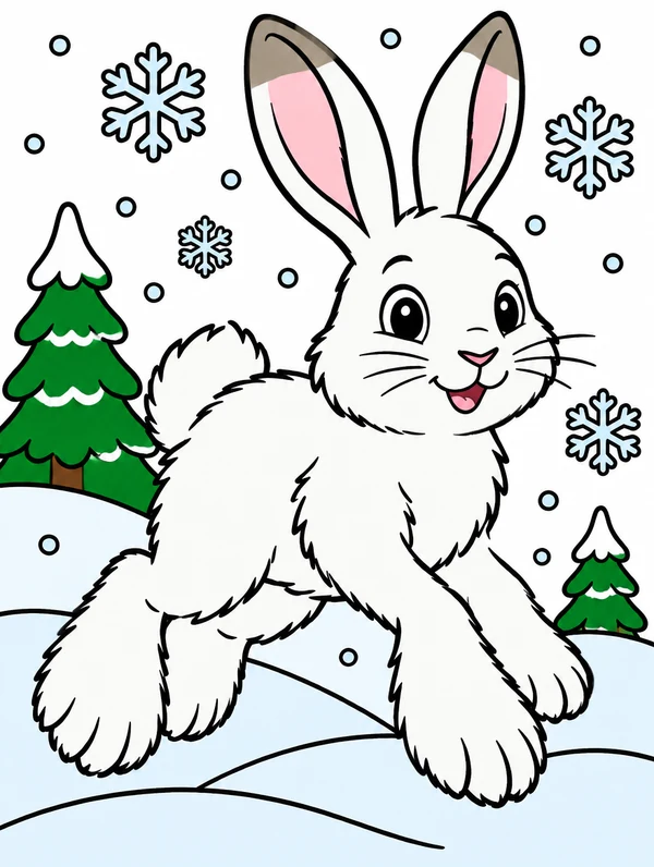 Colored drawing of a snowshoe hare