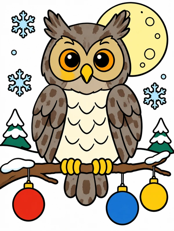 Colored drawing of a great horned owl