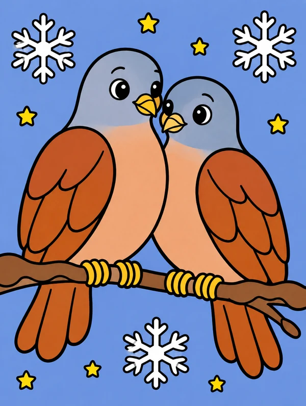 Colored drawing of two turtle doves