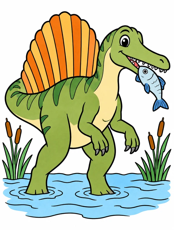 Colored drawing of a spinosaurus