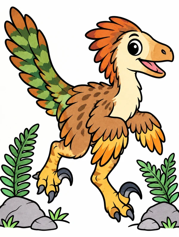 Colored drawing of a deinonychus