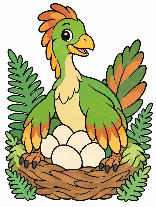 Colored drawing of an oviraptor