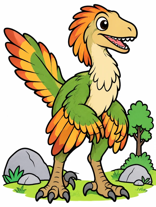 Colored drawing of an utahraptor