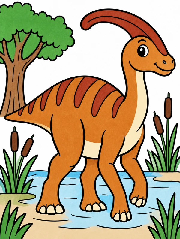 Colored drawing of a parasaurolophus