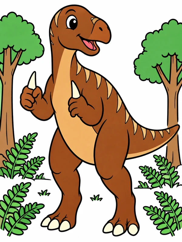 Colored drawing of an iguanodon