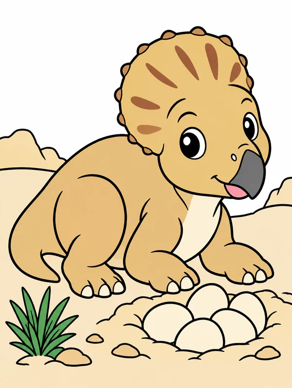 Colored drawing of a protoceratops