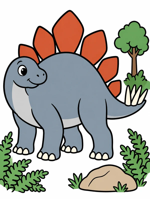 Colored drawing of a stegosaurus