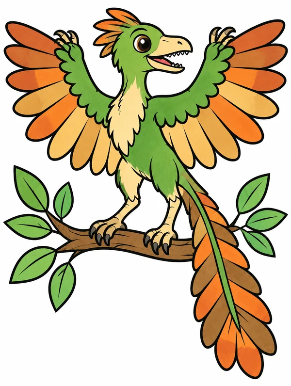 Colored drawing of an archaeopteryx
