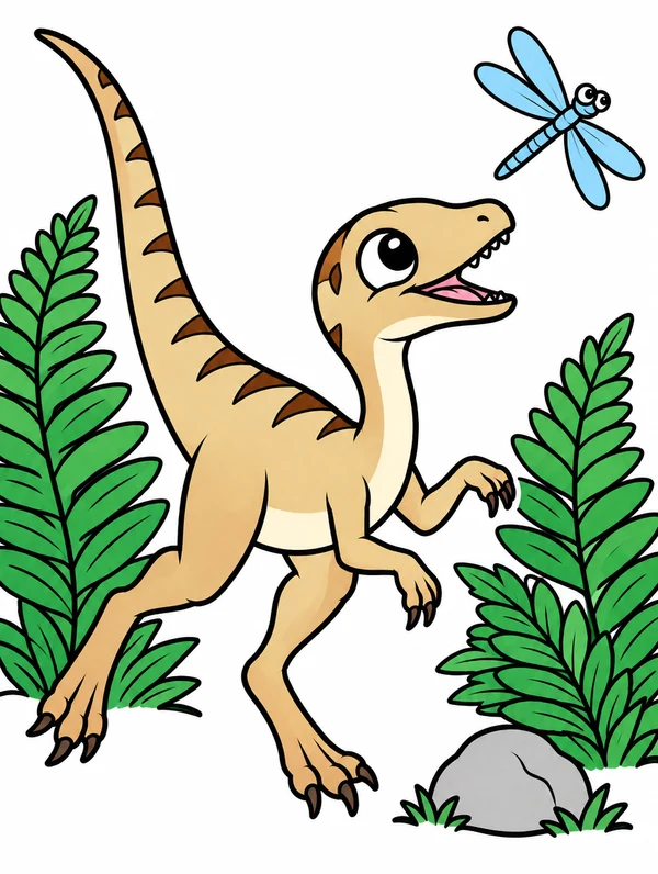 Colored drawing of a compsognathus