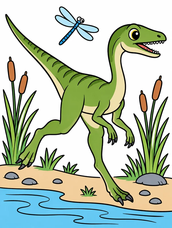 Colored drawing of a coelophysis
