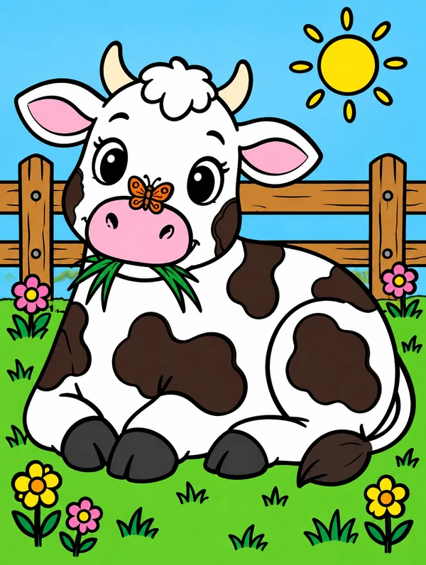 Colored drawing of a cow