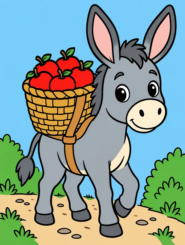 Colored drawing of a donkey