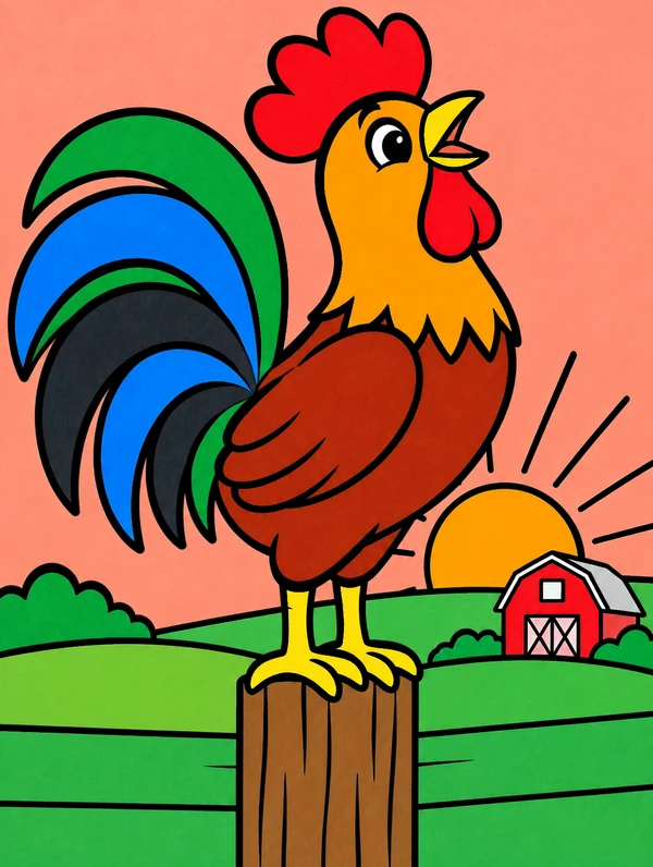Colored drawing of a rooster