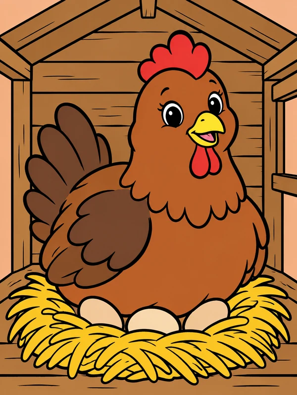 Colored drawing of a hen