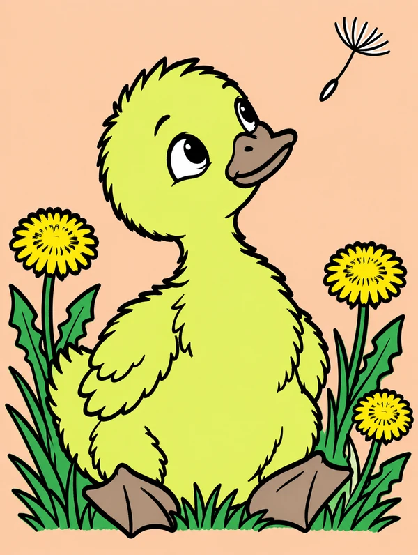 Colored drawing of a gosling