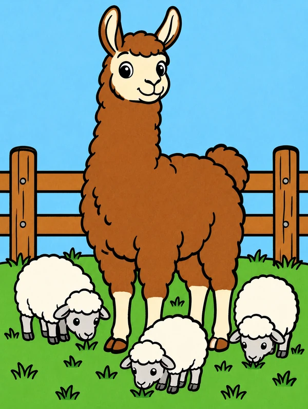 Colored drawing of a llama