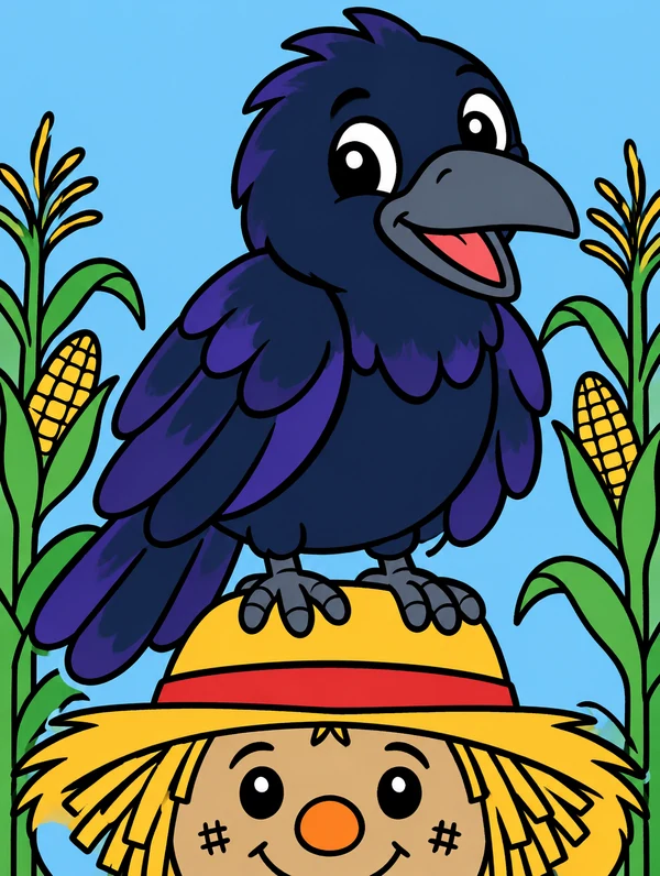 Colored drawing of a crow