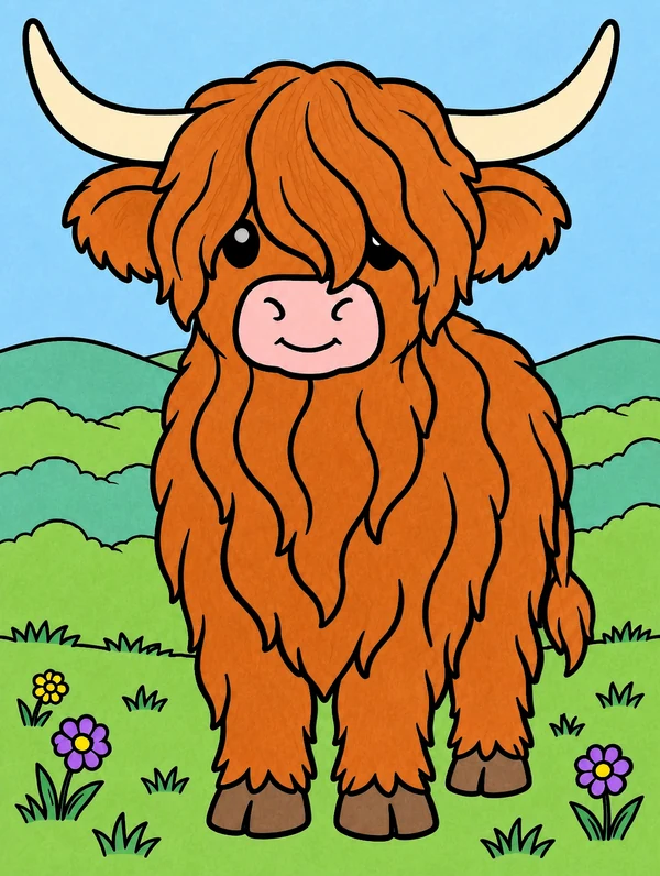 Colored drawing of a Highland cow
