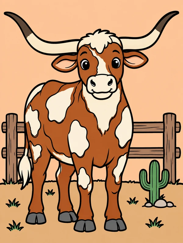 Colored drawing of a Texas longhorn